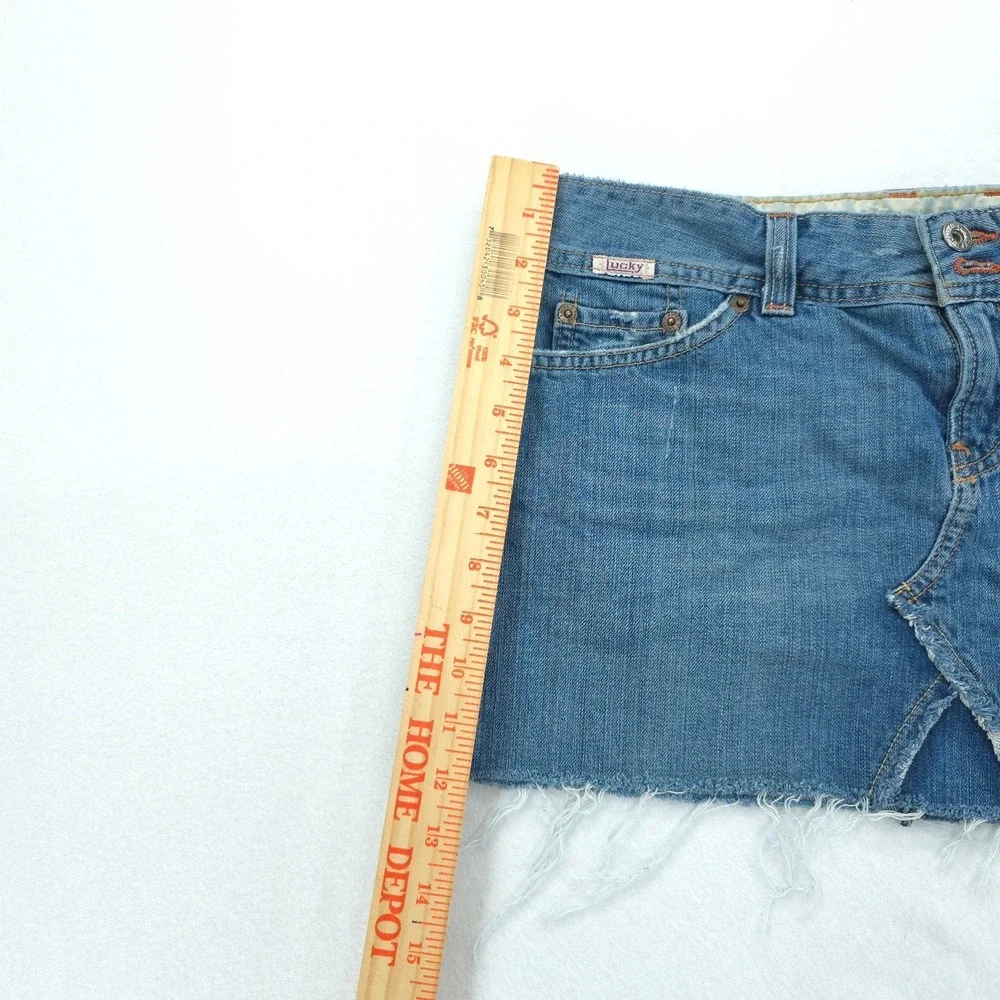 Lucky Brand Skirt Womens 8 Blue Denim Dungarees Mini Frayed Hem Y2K USA Made Raw